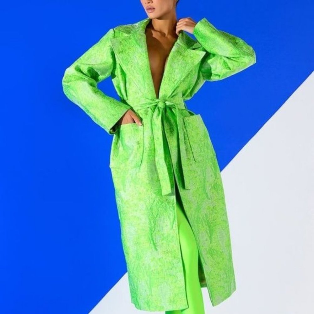 Callie Culture Clash: Neon Tapestry Classic Brocade Trench Coat - Picture 9 of 10